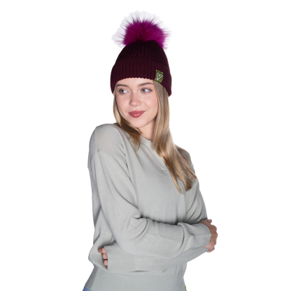 The That Girl Beanie - Maroon + Pink