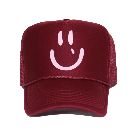 Happy Tears Hat - (Maroon + Pink)